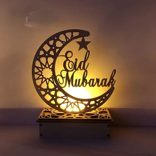 EID Mubarak Wooden Ornament Moon LED Candle Light Ramadan Decoration for Home Islamic Muslim Party Decoration Kareem Eid Al Adha